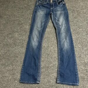 WallFlower Jeans Womens Size 0 Reg Blue Luscious Curvy Fit Bootcut Thick Stitch